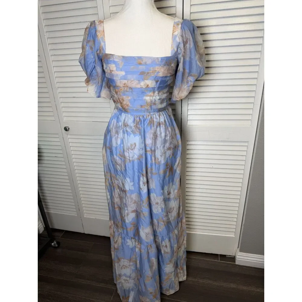 Abercrombie & Fitch Emerson Drama Bow Back Maxi Dress In Blue Floral Size MP